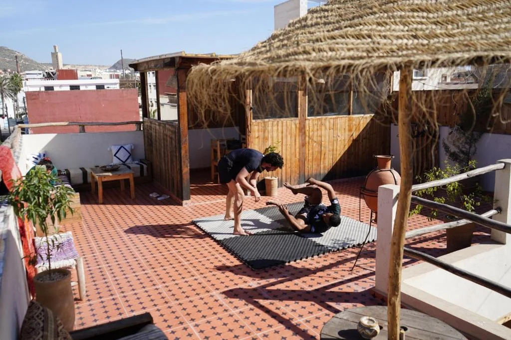 Terrace at MatnWave Anza BJJ surf camp residence near Agadir, Morocco