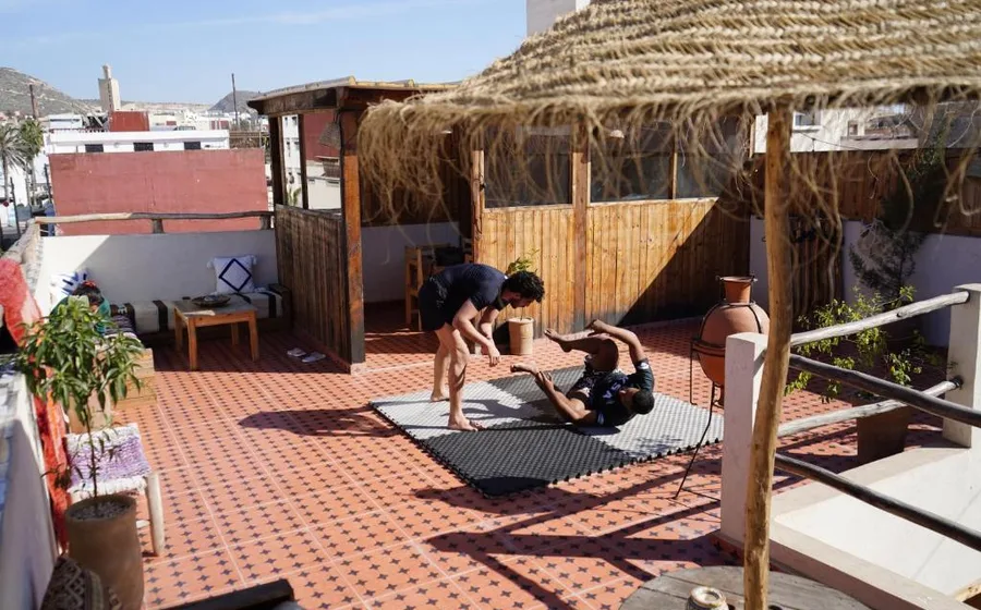 Terrace at MatnWave Anza BJJ surf camp residence near Agadir, Morocco