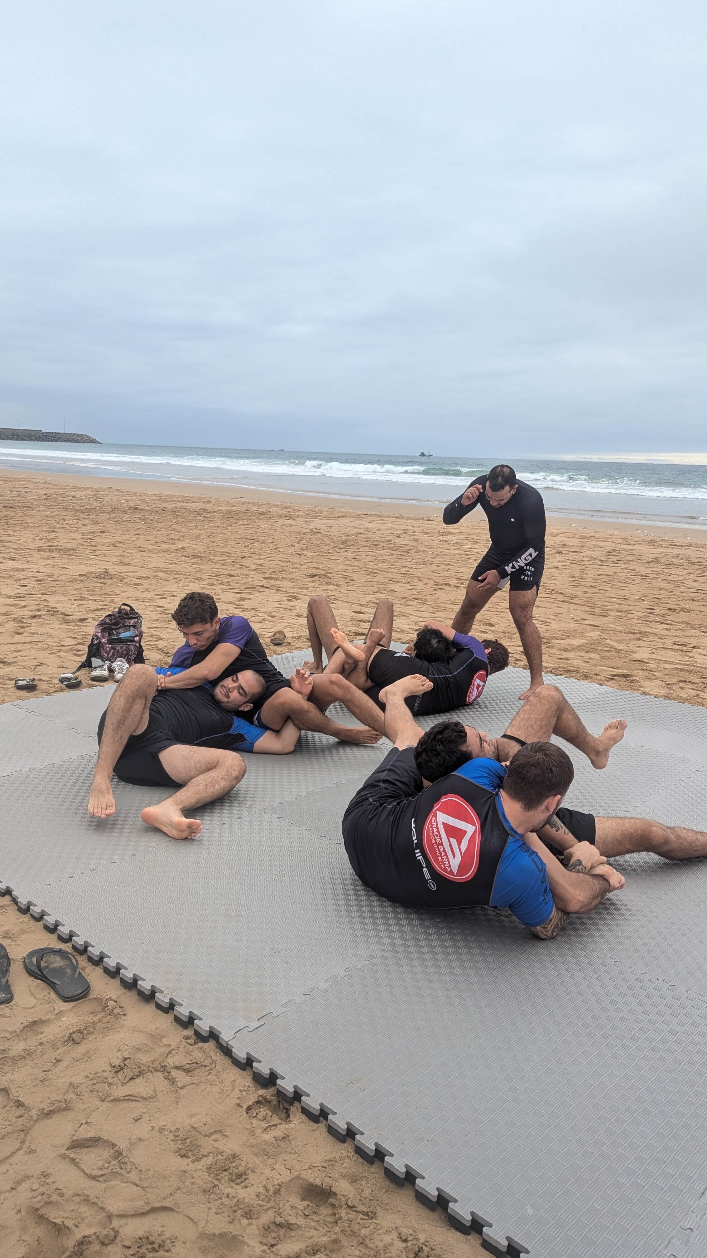 BJJ sparring and mat work at MatnWave week-long surf and jiu-jitsu camp, Taghazout area, Morocco